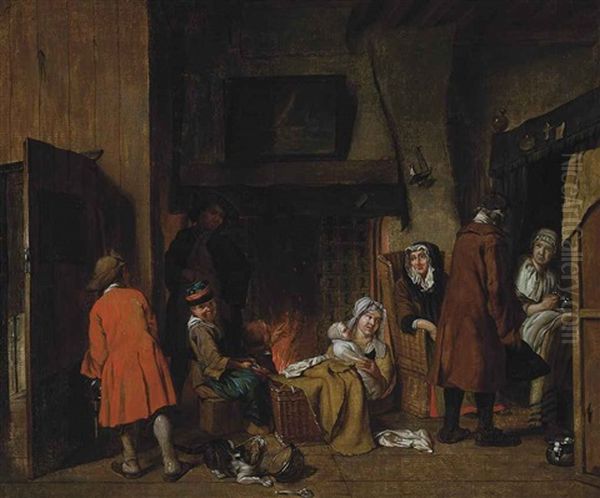A Family In An Interior By A Fire - view 1