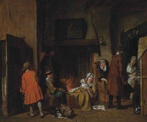 A Family In An Interior By A Fire by Jan Josef Horemans the Elder