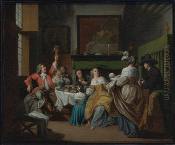 A Domestic Scene In An Interior With Figures Eating And Drinking Around A Table - view 1