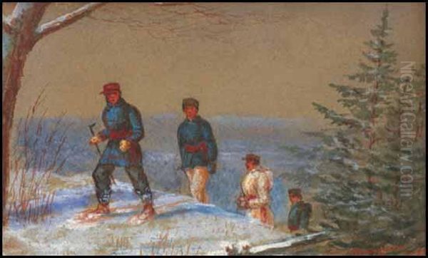 A) Snowshoers In Quebec Hills - view 1