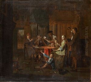 Interior Med Kortspelande Sallskap by Jan Josef Horemans the Elder