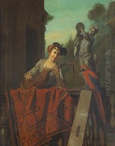 A Turkish Gentleman At A Balustrade (+ Woman Playing A Guitar; Pair)