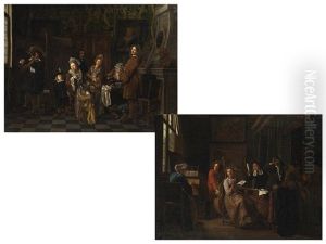 Tischgesellschaft Bei Hausmusik (+ Tischgesellschaft Bei Hausmusik; Pair) by Jan Josef Horemans the Elder
