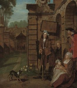 Figures In A Courtyard, Soldiers At Cross-bow Practice Beyond by Jan Josef Horemans the Elder