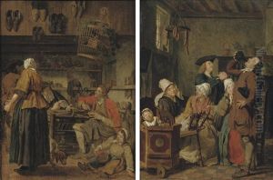 A Cobbler's Workshop (+ A Family In An Interior; Pair) by Jan Josef Horemans the Elder