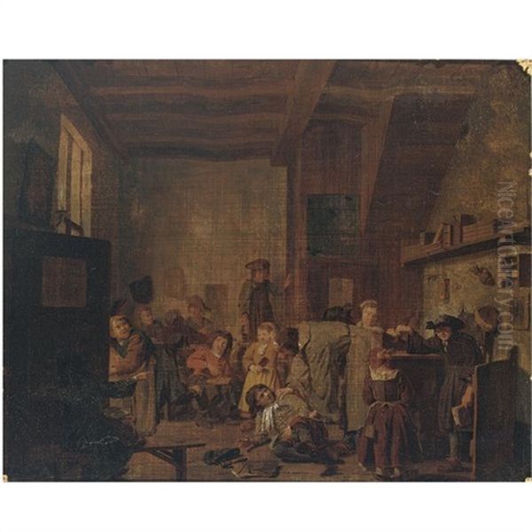 A Classroom Interior With A Teacher Reprimanding A Pupil - view 1