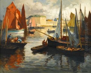 Harbor Scene by Henri Alphonse Barnoin