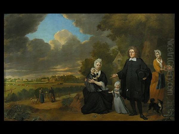 Portrait Eines Calvinistischen Geistlichen Mit Seiner Familie Vor Einem Landlichen Hintergrund - view 1