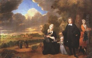 Portrait Eines Calvinistischen Geistlichen Mit Seiner Familie Vor Einem Landlichen Hintergrund Portrait Eines Calvinistischen Geistlichen Mit Seiner Familie Vor Einem Landlichen Hintergrund