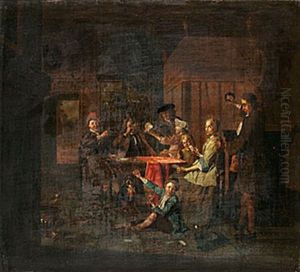 Interior Med Kortspelande Sallskap by Jan Josef Horemans the Elder