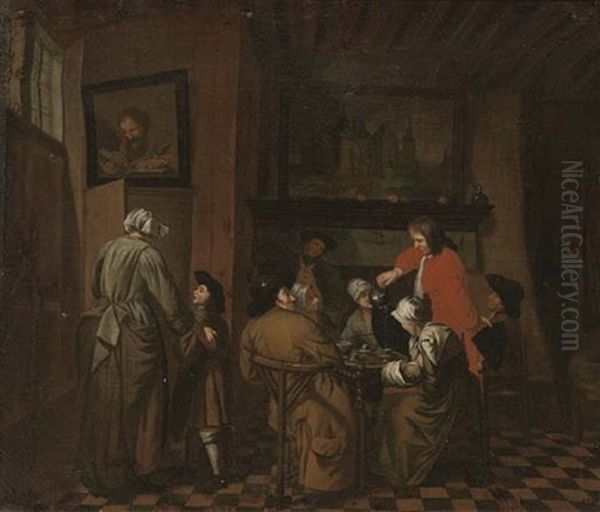 An Interior With Men And Women Drinking Tea - view 1
