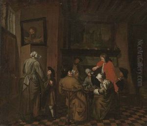 An Interior With Men And Women Drinking Tea by Jan Josef Horemans the Elder