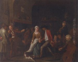 A Wedding Dance: An Interior With Peasants Dancing To The Music Of A Fiddler And A Cellist by Jan Josef Horemans the Elder