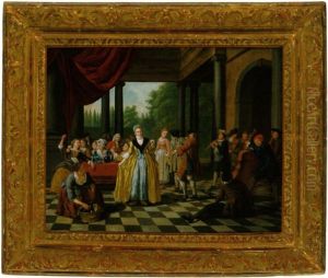 Elegante Gesellschaft Bei Musik Und Tanz Auf Einer Schlossterrasse Elegante Gesellschaft Bei Musik Und Tanz Auf Einer Schlossterrasse