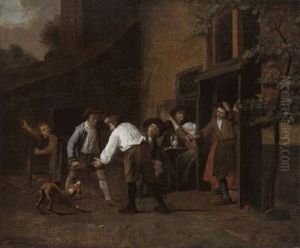Ruafende Bauern Vor Dem Wirtshaus by Jan Josef Horemans the Elder