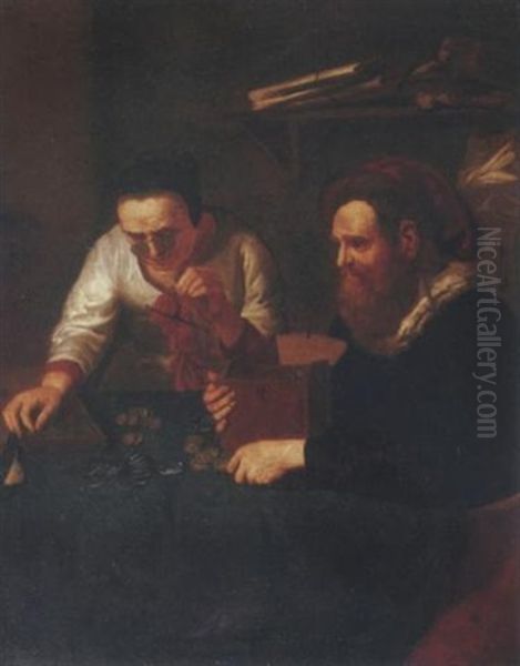 An Old Woman Counting Money For A Gentleman - view 1