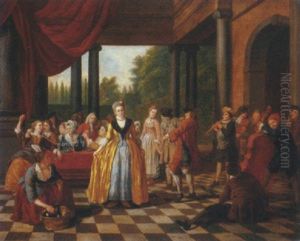 Elegant Company Dancing And Feasting On A Terrace