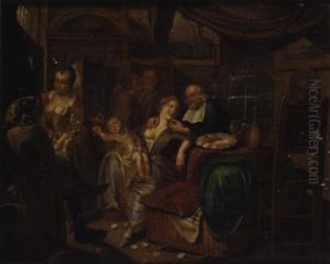 An Interior With A Family by Jan Josef Horemans the Elder