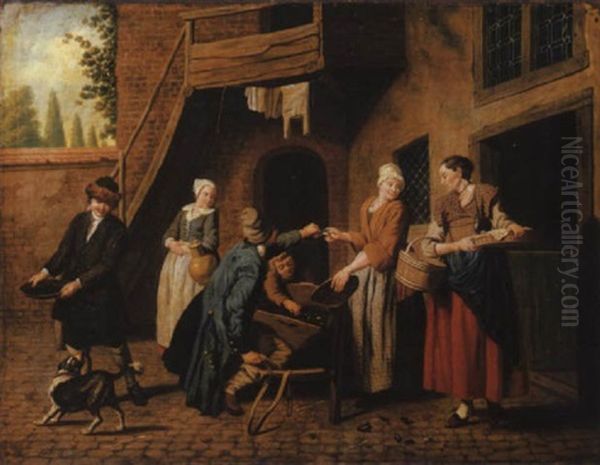 A Courtyard In A Town With A Mussel Seller And Other Figures - view 1