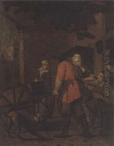 A Village Scene With A Man Pushing A Cart A Village Scene With A Man Pushing A Cart