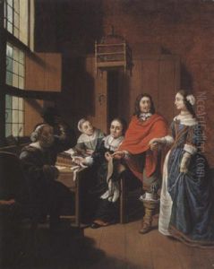 Scene D'interieur Hollandais Avec Un Professeur De Clavecin by Jan Josef Horemans the Elder