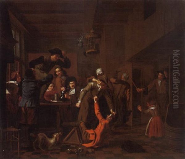 Wirtstube Mit Raufenden Kartenspieler - view 1