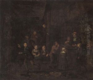 A School Class With A Teacher And Children Brawling by Jan Josef Horemans the Elder
