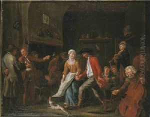A Wedding Dance: An Interior With Peasants Dancing To The Music Of A Fiddler And A Cellist by Jan Josef Horemans the Elder