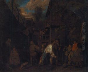 Peasants Merrymaking Outside A Tavern by Jan Josef Horemans the Elder