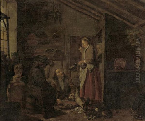 A Gentleman Eating Oysters In A Kitchen - view 1