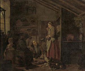 A Gentleman Eating Oysters In A Kitchen