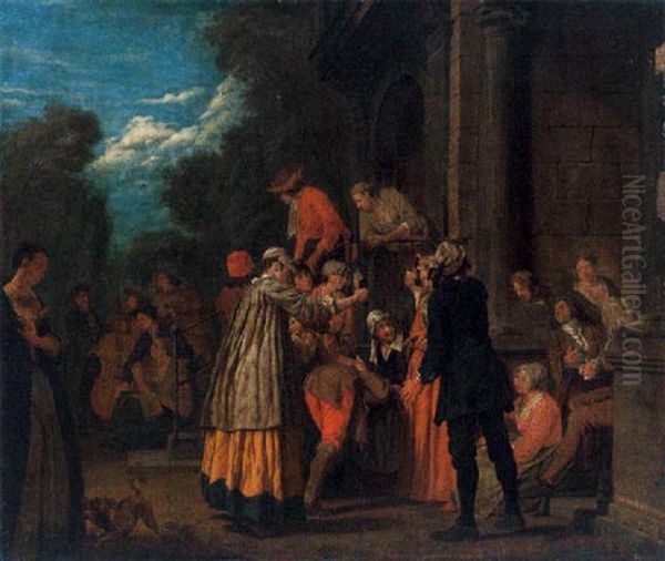 Elegant Figures Making Merry And Playing Games And Music - view 1