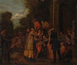 Konzert Und Frohliches Treiben Vor Einem Hauseingang