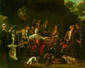 An Elegant Company Drinking Around A Table On A Terrace