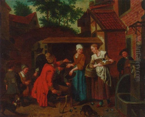 Townsfolk Buying Mussels In A Courtyard - view 1