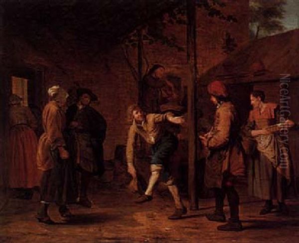 Figures Drinking And Dancing Outside An Inn - view 1