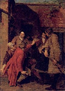 Streitende Bauern In Einem Wirtshaus by Jan Josef Horemans the Elder