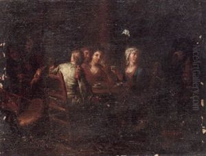 A Guardroom Interior With Figures Drinking At A Table