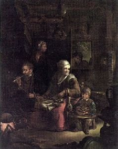 Peasants In A Kitchen Interior by Jan Josef Horemans the Elder