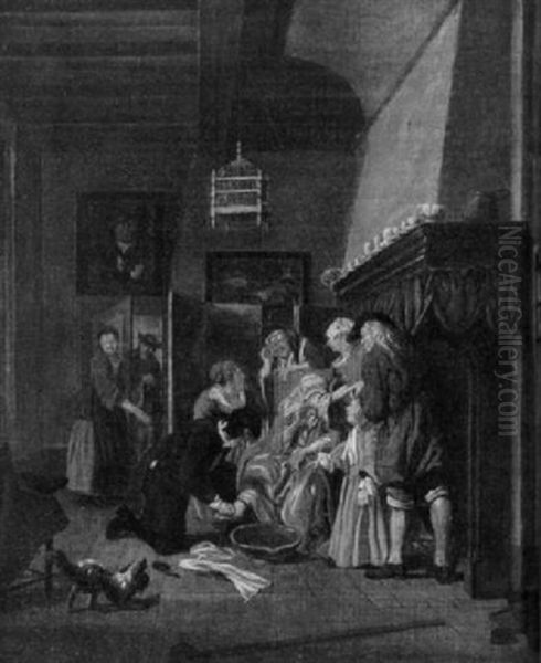 A Doctor Tending The Foot Of A Woman In An Interior - view 1