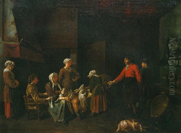 A Family In An Interior With A Father About To Punish A Child - view 1