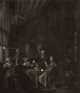 Elegant Figures Playing Cards In An Interior