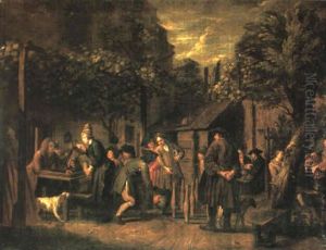 The Courtyard Of An Inn by Jan Josef Horemans the Elder