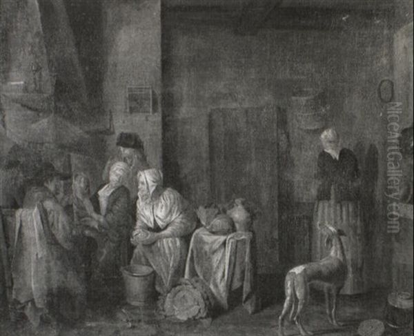 Kitchen Interior With Family Seated Beside A Fire - view 1