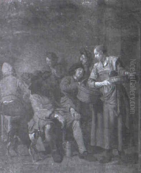 Peasant Woman Selling Goods To Villagers Gathered In A Tavern Interior - view 1