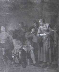 Peasant Woman Selling Goods To Villagers Gathered In A Tavern Interior