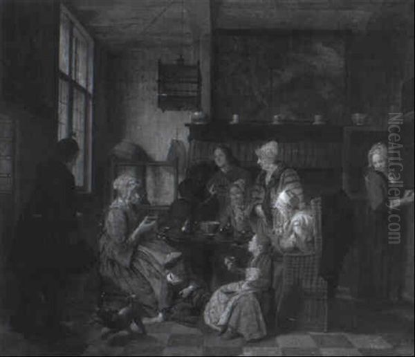 Family Having Tea In A Kitchen - view 1