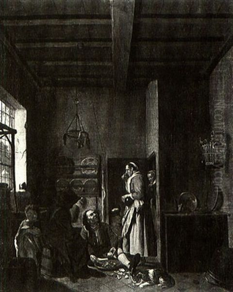 Servants Eating Oysters In A Kitchen - view 1
