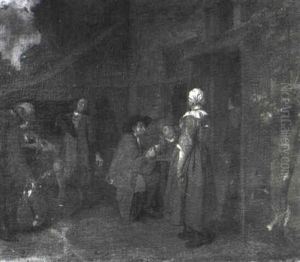 Frohliche Gesellschaft Vor Einem Wirtshaus by Jan Josef Horemans the Elder