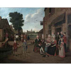 Famille Devant Une Auberge by Jan Josef Horemans the Younger